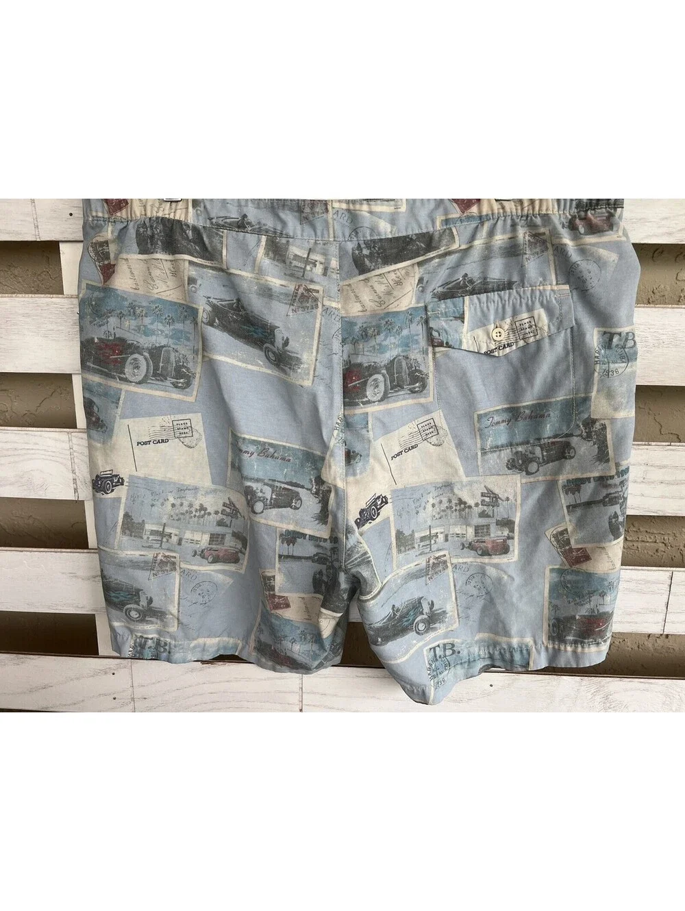 Tommy Bahama Mens Postcard Print Swim Trunks Board Shorts Size Large Blue.